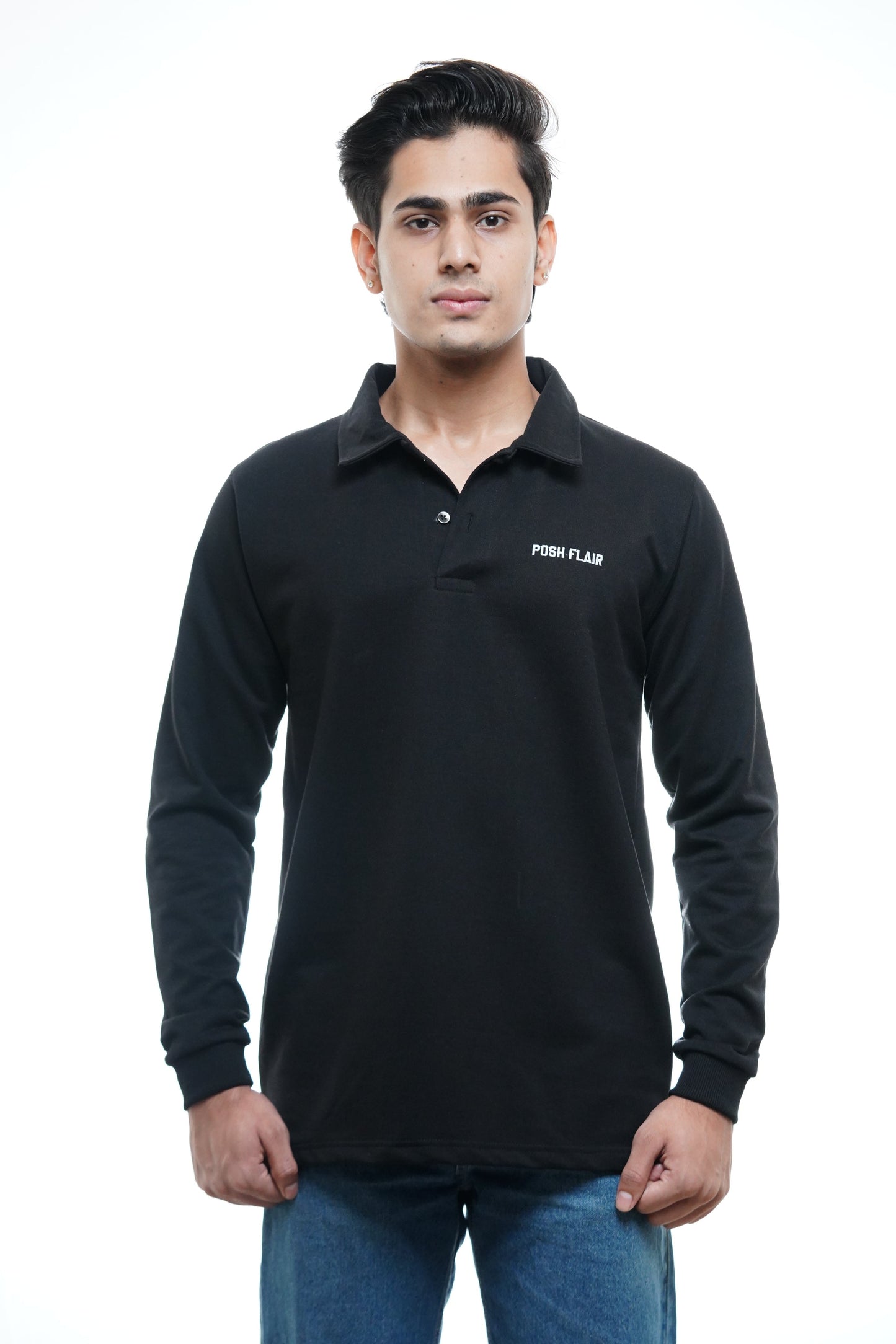 Men's Full Sleeve's Polo Named Embroidery T-shirt