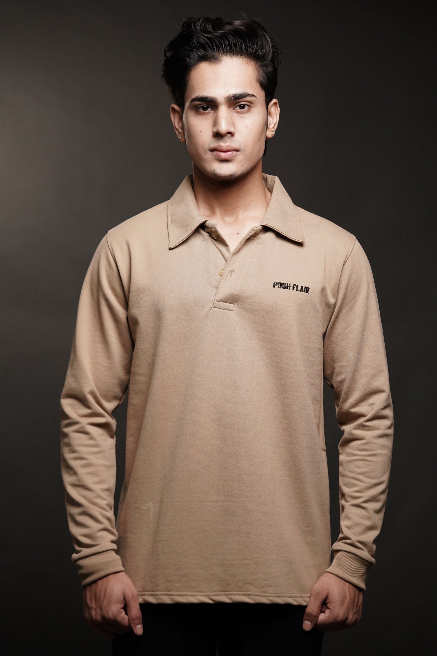 Men's Full Sleeve's Polo Named Embroidery T-shirt