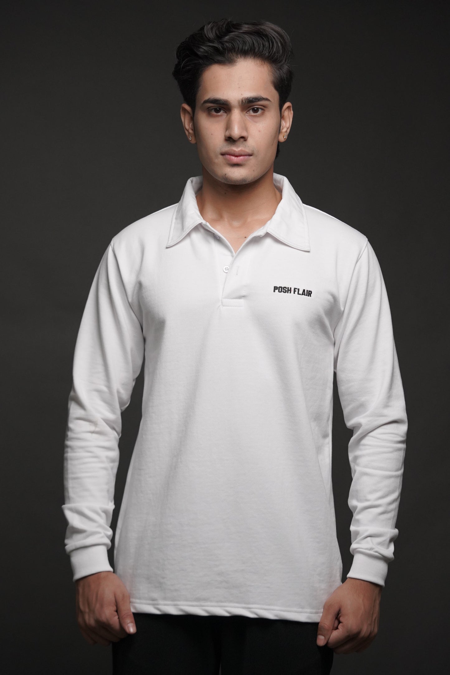 Men's Full Sleeve's Polo Named Embroidery T-shirt