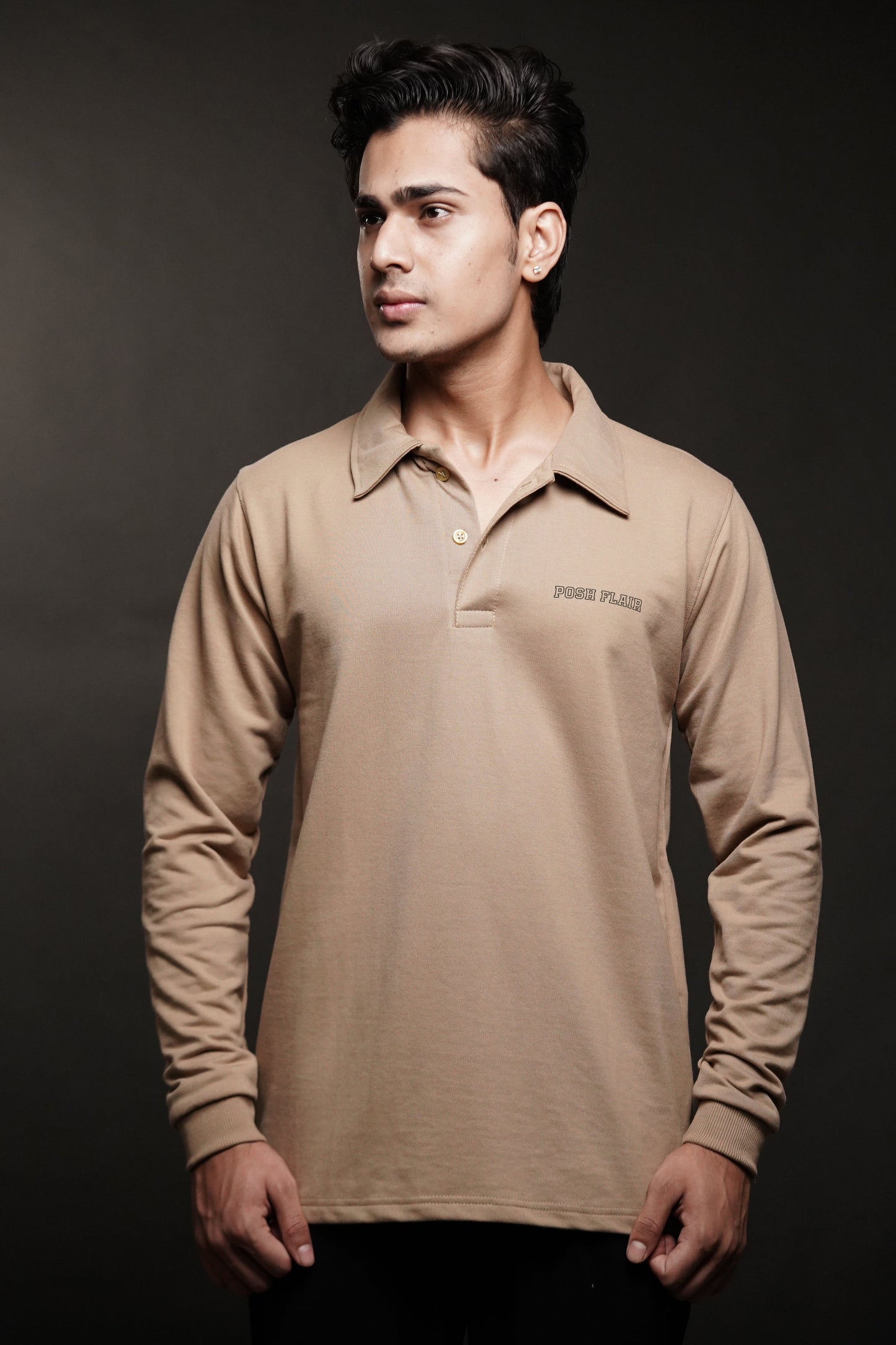 Men's Full Sleeve's Polo Rubber Print T-shirt